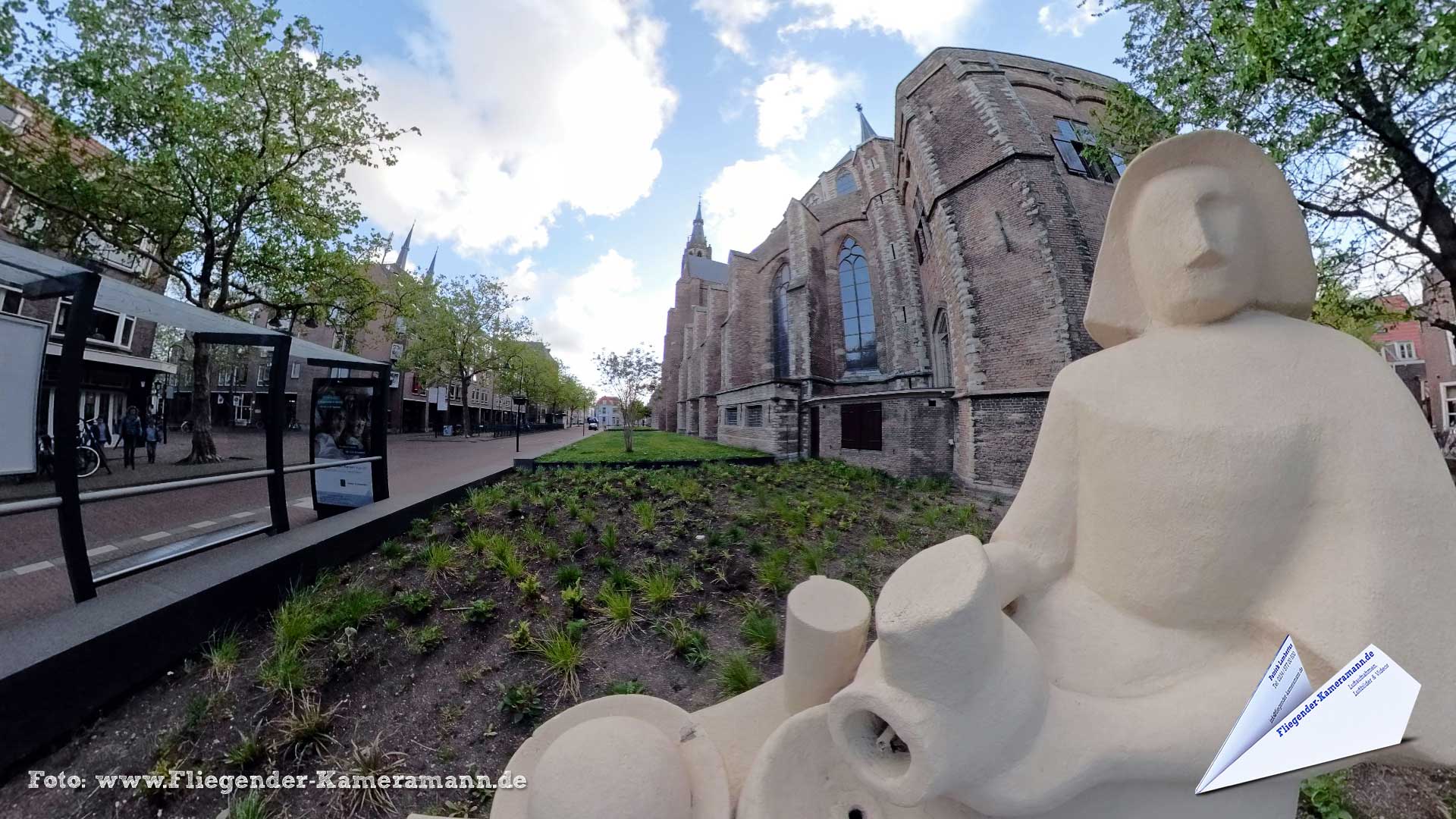 De nieuwe Kerk, Statue "Het Melkmeisje" in Delft (NL) - 360°-Panorama
