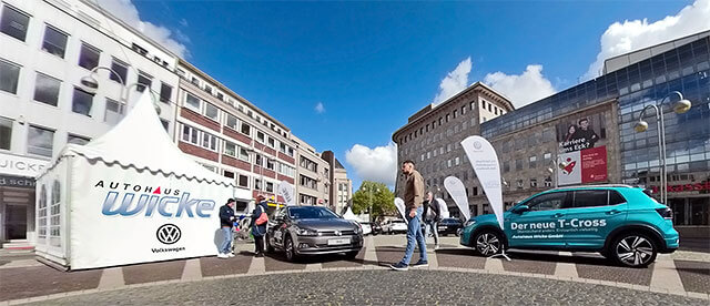 360°-VR-Panorama Fahrzeugaustellung des Autohauses Wicke bei der 30. AUTO-Schau auf dem Dr.-Ruer-Platz in der Bochumer Innenstadt