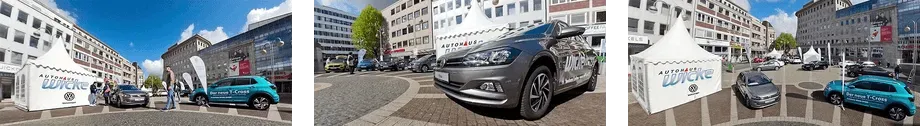 360°-Panoramen der Fahrzeugaustellung des Autohauses Wicke bei der 30. AUTO-Schau auf dem Dr.-Ruer-Platz in der Bochumer Innenstadt