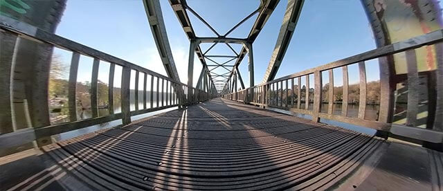 360°-Rundum-Blick an der alten Eisenbahnbrücke Kupferdreh am Baldeneysee Essen