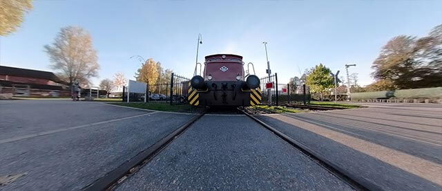 360°-Rundum-Blick der O&K-Industrielokomotive Typ MV 9 der Hespertalbahn in Essen-Kupferdreh