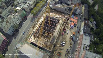Luftaufnahmen mit Drohne der Baustelle vom Musikforum Bochum und dem Umbau der Marienkirche