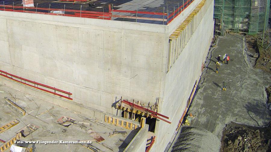 Luftbilder / Luftaufnahmen mit Drohne von Baustelle des Musikforum Bochum