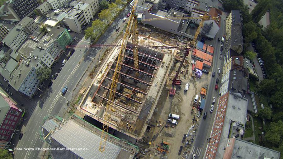 Luftbilder / Luftaufnahmen mit Drohne von Baustelle des Musikforum Bochum