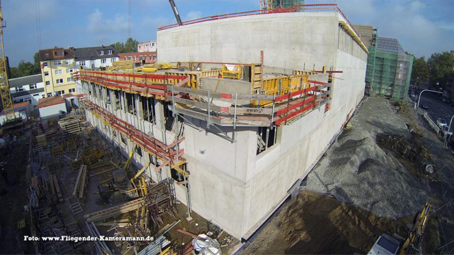 Luftbilder / Luftaufnahmen mit Drohne von Baustelle des Musikforum Bochum