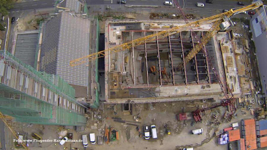 Luftbilder / Luftaufnahmen mit Drohne von Baustelle des Musikforum Bochum