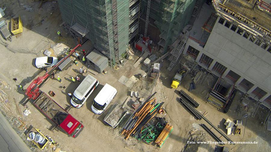 Luftbilder / Luftaufnahmen mit Drohne von Baustelle des Musikforum Bochum