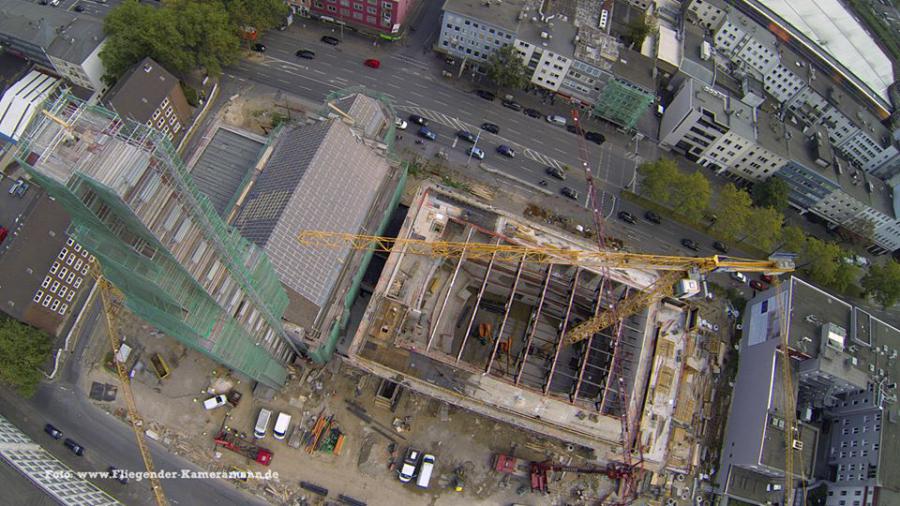 Luftbilder / Luftaufnahmen mit Drohne von Baustelle des Musikforum Bochum