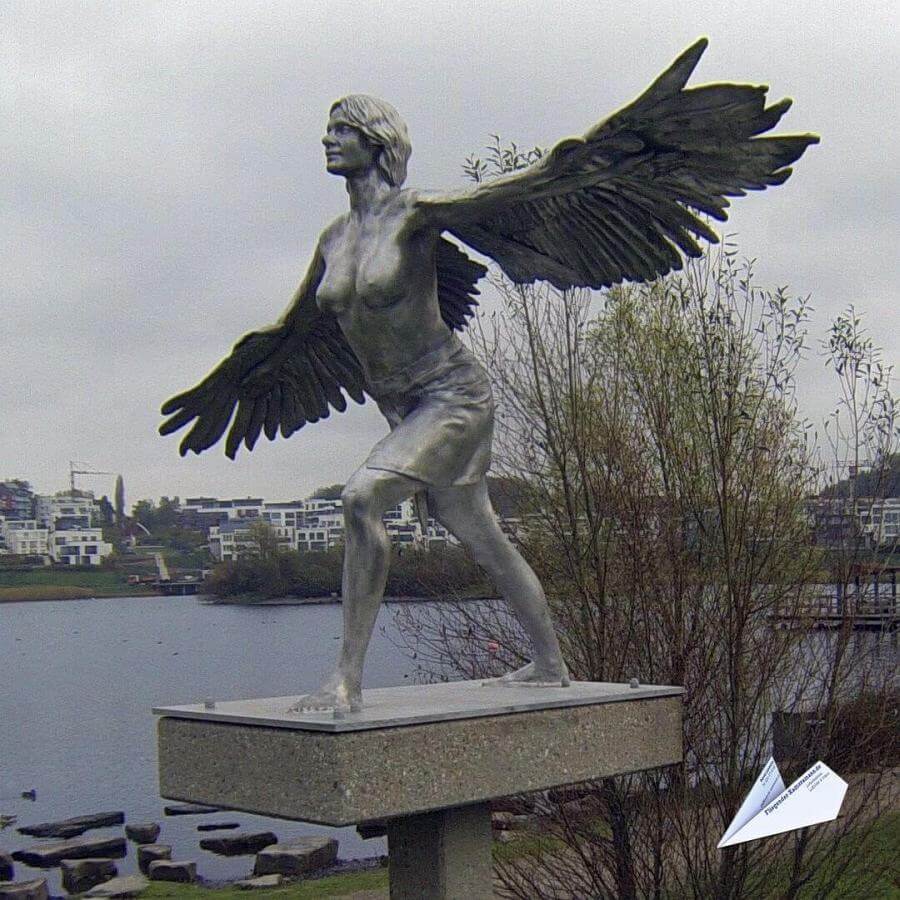 Luftaufnahme Phoenixsee Dortmund Skulptur Vogelfrau