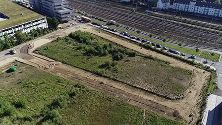 Drohnenaufnahmen: Baufeld in Düsseldorf