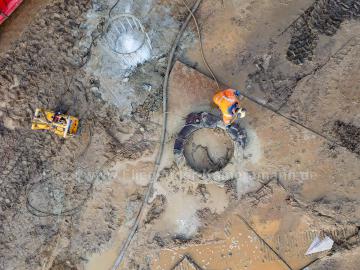 Luftaufnahmen mit Drohne in Düsseldorf auf Tiefbau-Baustelle
