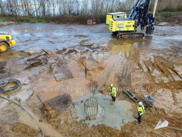 Luftaufnahmen mit Drohne in Düsseldorf auf Tiefbau-Baustelle