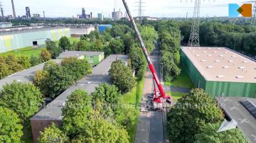 Luftaufnahmen mit Drohne in Duisburg für Videoproduktion von Schwerlasttransport