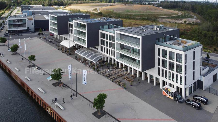Luftaufnahmen mit Drohne für TV-Produktion im Hafen in Gelsenkirchen