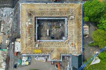 Foto mit Drohne: Luftaufnahmen der Umbauarbeiten am Lennershof in Bochum-Querenburg