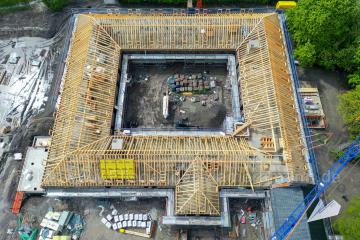 Foto mit Drohne: Luftaufnahmen der Umbauarbeiten am Lennershof in Bochum-Querenburg