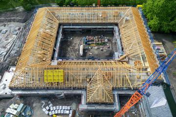 Foto mit Drohne: Luftaufnahmen der Umbauarbeiten am Lennershof in Bochum-Querenburg