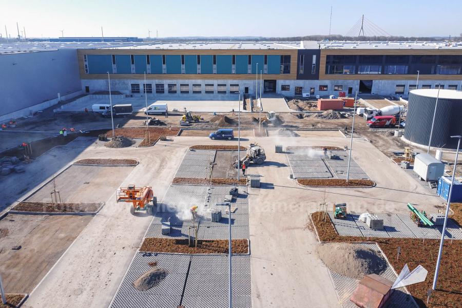 Luftaufnahmen in Wesel vom neuen Logistikzentrum im Rhein-Lippe-Hafen