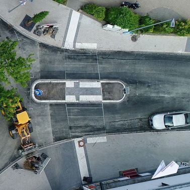 Baustelle Kreisverkehr Bauarbeiten Luftaufnahme 