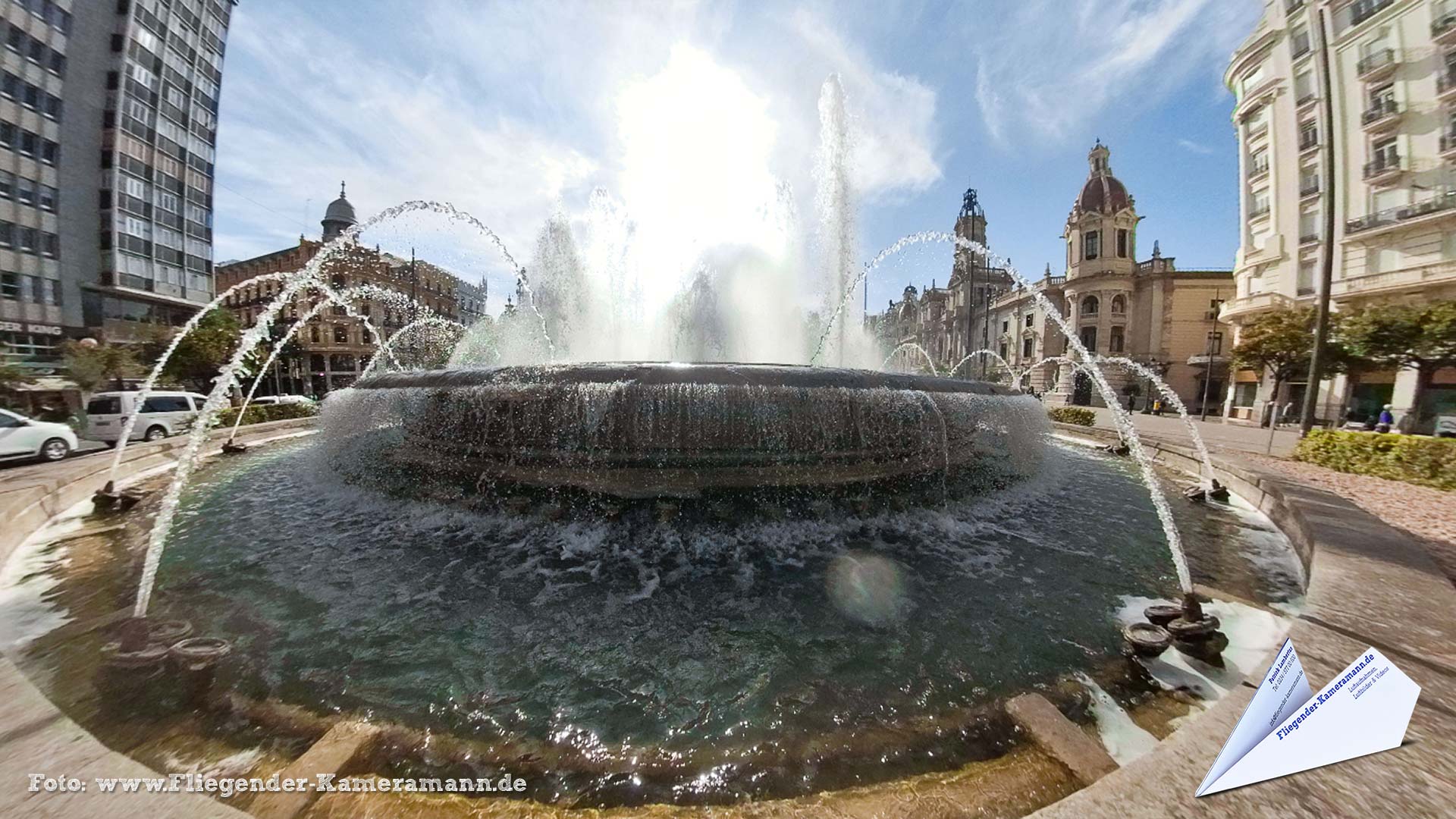 Fuente de la Plaça de l'Ajuntament en Valencia(ES) - 360°-Panorama