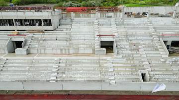 Foto mit Drohne: Luftaufnahmen der Umbauarbeiten am Lohrheidestadion in Bochum-Wattenscheid