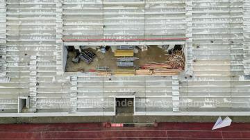 Foto mit Drohne: Luftaufnahmen der Umbauarbeiten am Lohrheidestadion in Bochum-Wattenscheid