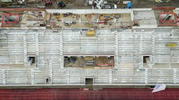 Foto mit Drohne: Luftaufnahmen der Umbauarbeiten am Lohrheidestadion in Bochum-Wattenscheid