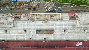 Foto mit Drohne: Luftaufnahmen der Umbauarbeiten am Lohrheidestadion in Bochum-Wattenscheid