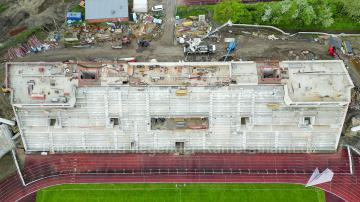 Foto mit Drohne: Luftaufnahmen der Umbauarbeiten am Lohrheidestadion in Bochum-Wattenscheid