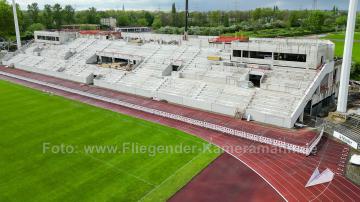 Foto mit Drohne: Luftaufnahmen der Umbauarbeiten am Lohrheidestadion in Bochum-Wattenscheid