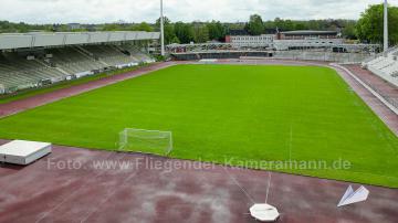 Foto mit Drohne: Luftaufnahmen der Umbauarbeiten am Lohrheidestadion in Bochum-Wattenscheid