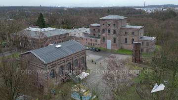 Foto mit Drohne: Luftaufnahmen der Zeche Carl in Essen, früher Steinkohle-Bergwerk, heute bekannter Veranstaltungsort