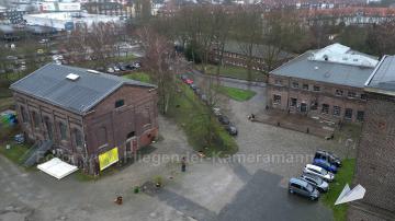 Foto mit Drohne: Luftaufnahmen der Zeche Carl in Essen, früher Steinkohle-Bergwerk, heute bekannter Veranstaltungsort