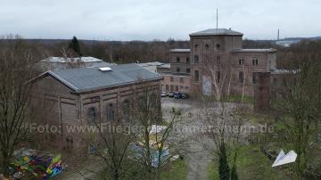 Foto mit Drohne: Luftaufnahmen der Zeche Carl in Essen, früher Steinkohle-Bergwerk, heute bekannter Veranstaltungsort