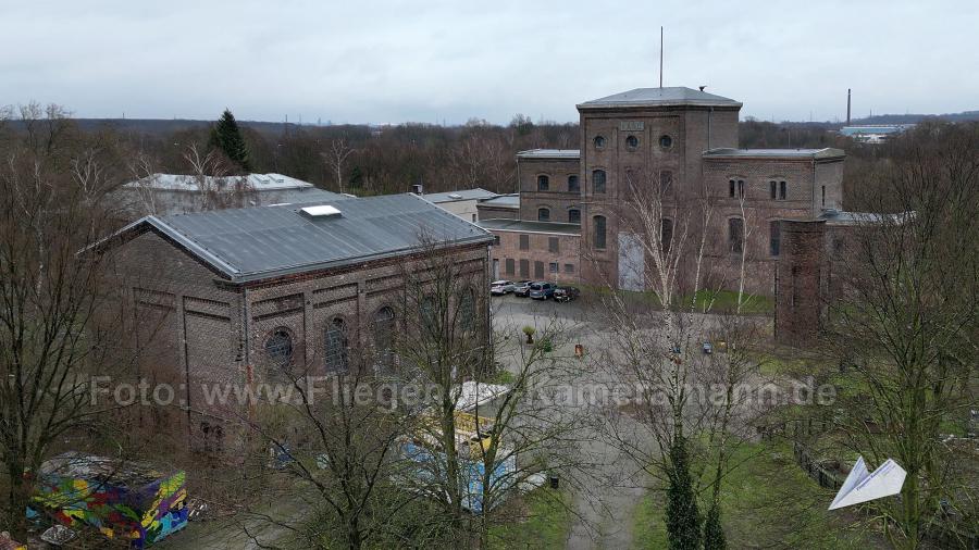 Luftaufnahmen der Zeche Carl in Essen, früher Steinkohle-Bergwerk, heute bekannter Veranstaltungsort