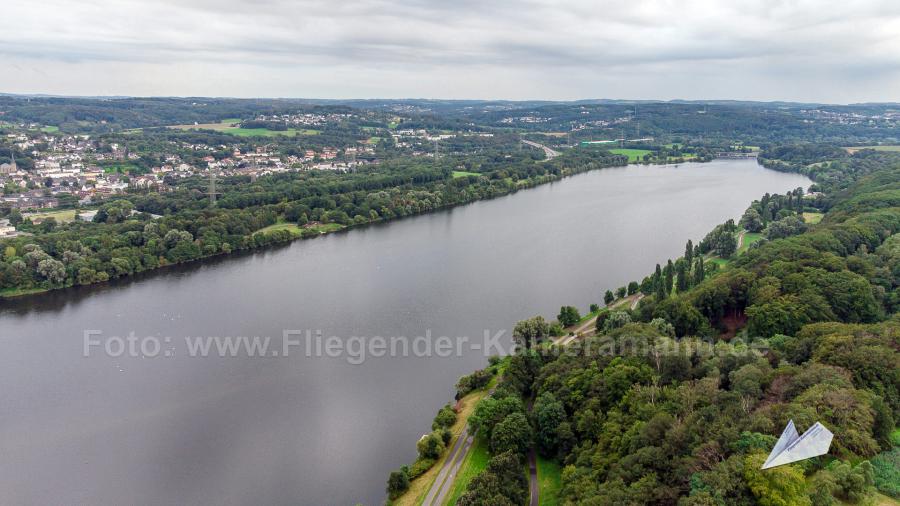 Luftaufnahmen mit Drohne aus dem Ruhrgebiet: Hier der Kemnader See von der Bochumer Seite